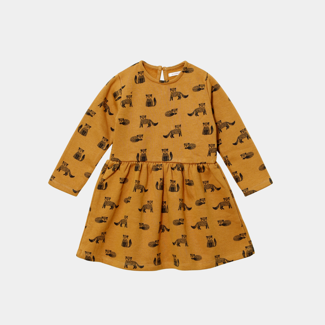 Girls Animal Print Long Sleeve Frok – Mustard