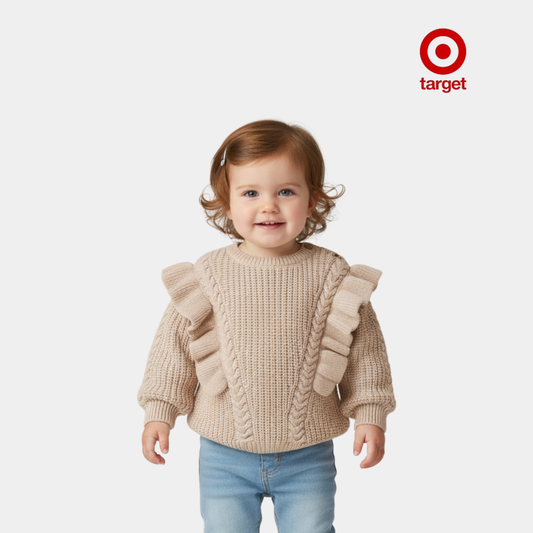 Girls Frill‑Neck Knitted Sweater – Pink