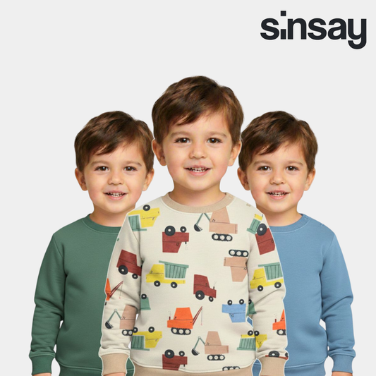 Pack Of 3 Boys Sweatshirt– Green, Blue & Beige Truck Print