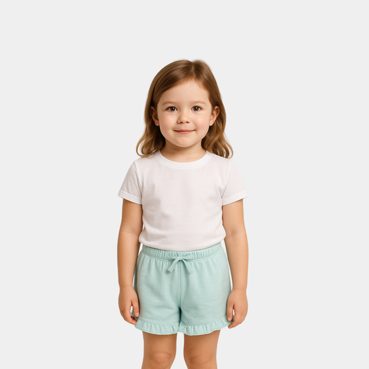 Baby Girls Linen-Look Cotton Shorts - Sea Green Color