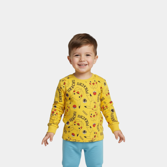 Boys Full Sleeve Shirt – Yellow Pikachu Pokémon Print