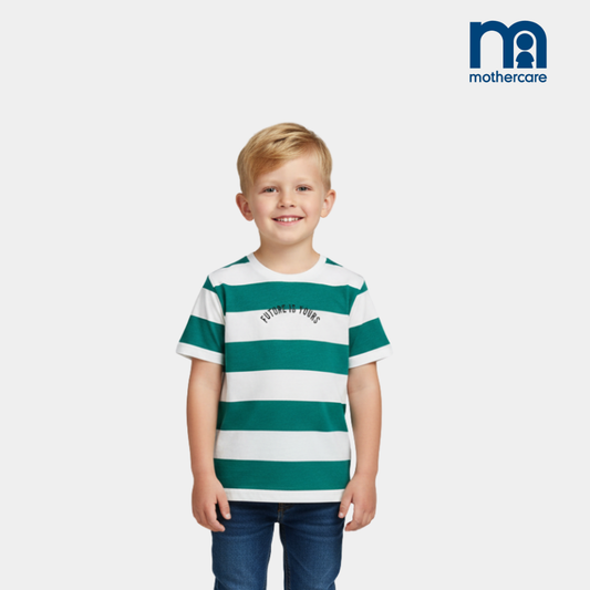 Boys’ Cotton T-Shirt – Green Striped