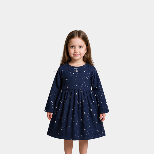 Girls Full Sleeve Frock – Navy Blue Classic Style