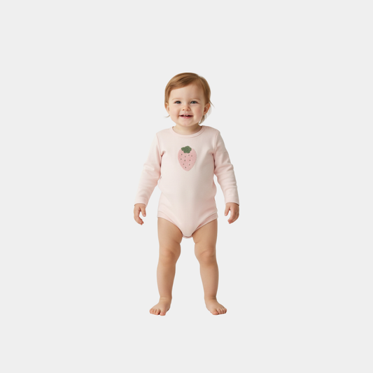 Baby Girls’ Organic Cotton Bodysuit – Strawberry boucle print