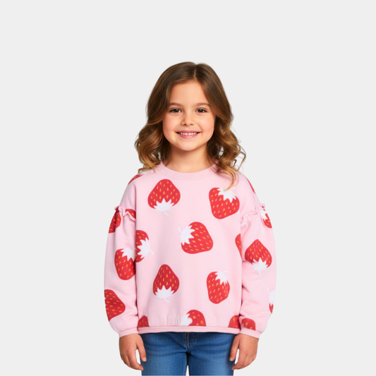 Girls Strawberry Print Pink Sweatshirt