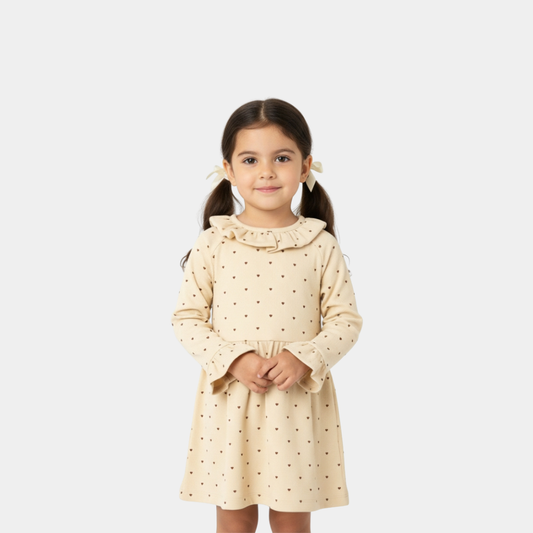 Girl Long Sleeve Collar Dress – Heart Print