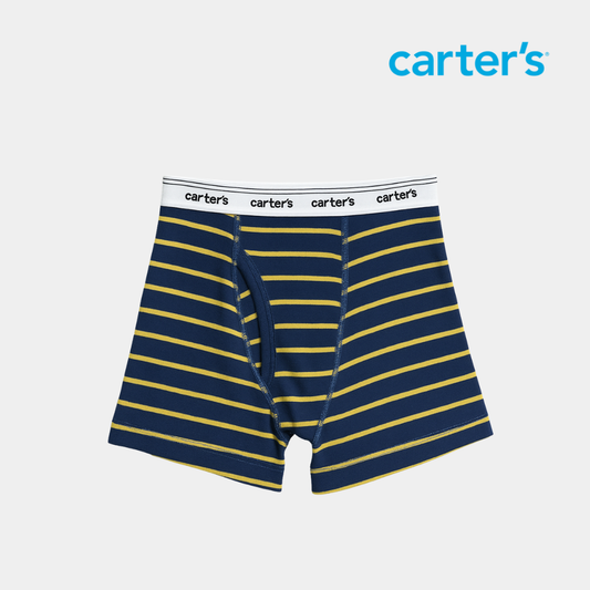 Boys Navy & Yellow Striped Cotton Boxer Briefs