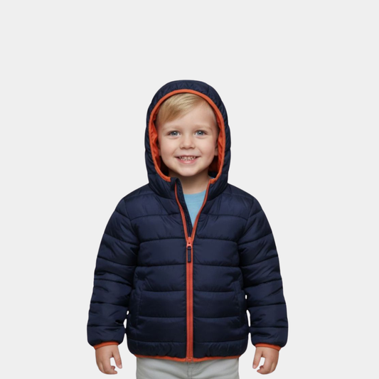 Boy Puffer Jacket – Navy & Orange
