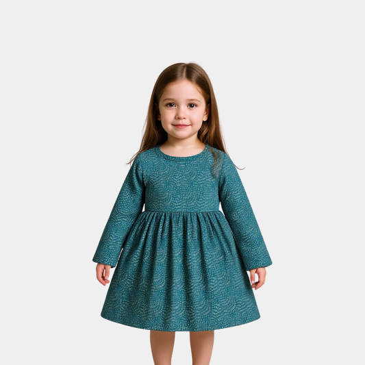 Girls Dark Green Polka Dot Dress