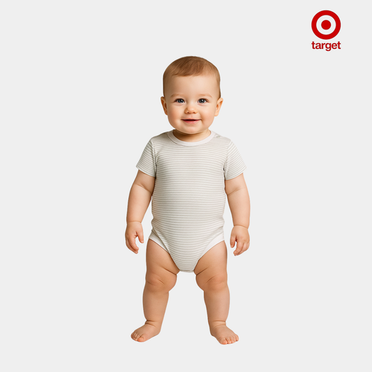 Baby Organic Cotton Bodysuit – White & Gray Stripes
