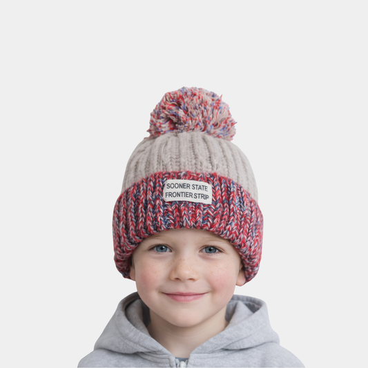Classic Beige Woolen Cap with Red & Blue Knit Brim