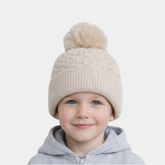 Cream Woolen Cap with Cloth-Like Inner Material