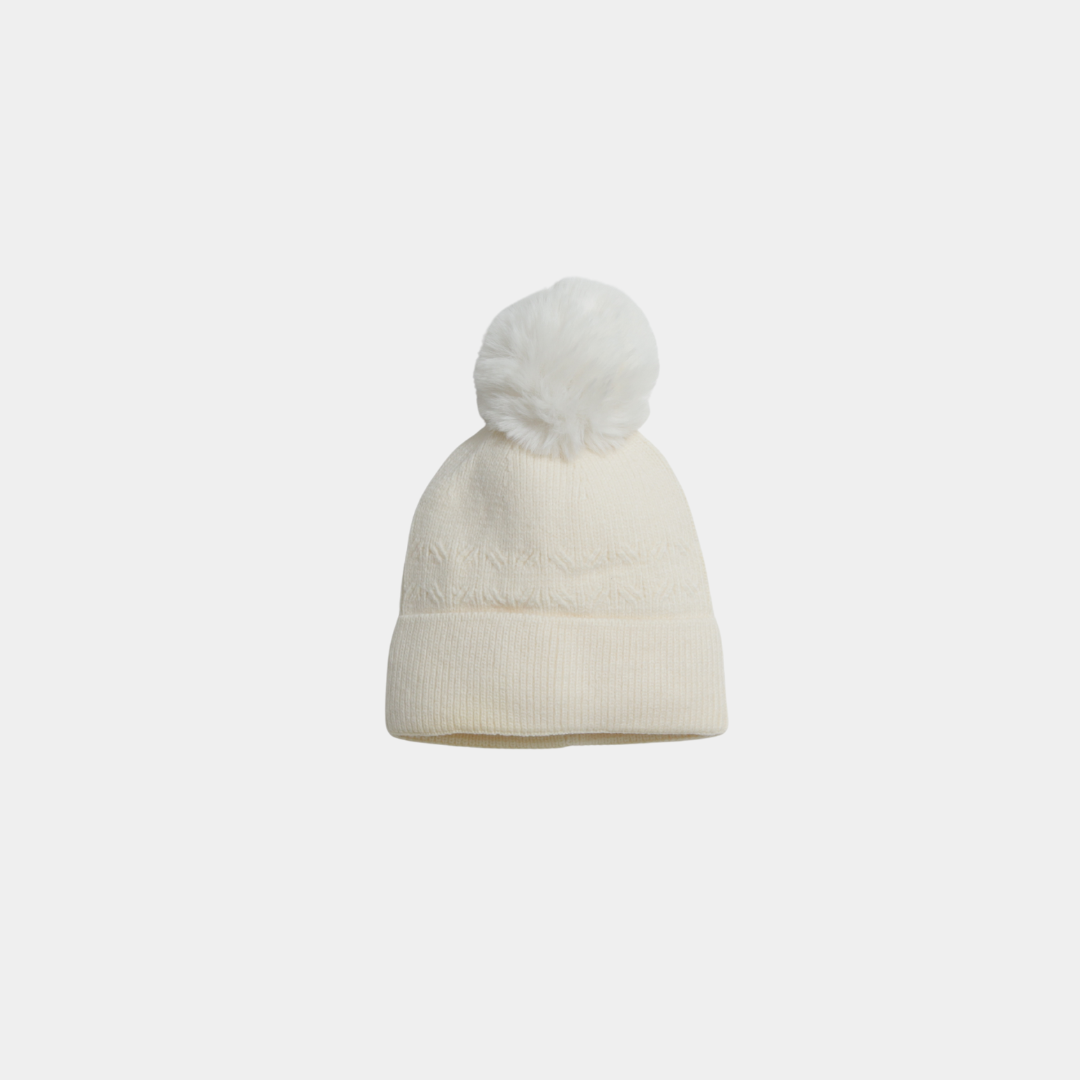 Off-White Woolen Cap with Cloth-Like Inner Material