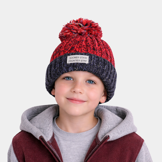 Red & Navy Woolen Knitted Winter Cap