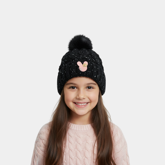 Black Woolen Cap with Luxe Fur Lining