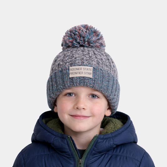 Handcrafted Grey & Teal Woolen Cap | Warm Winter Beanie