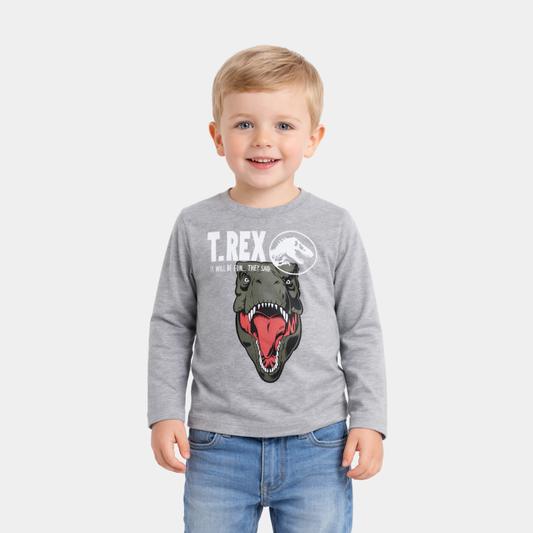 Boys T-Rex Long Sleeve Tee – Soft Cotton Dinosaur Shirt