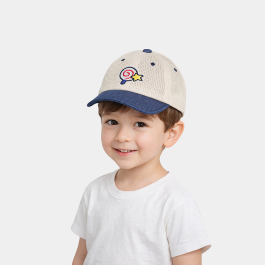 KIDKO Candy Star Mesh Baseball Cap for Kids – Cream & Blue