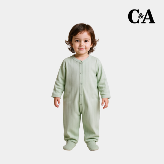 Baby Unisex Footed Jumpsuit – Green Trim with Footed Style