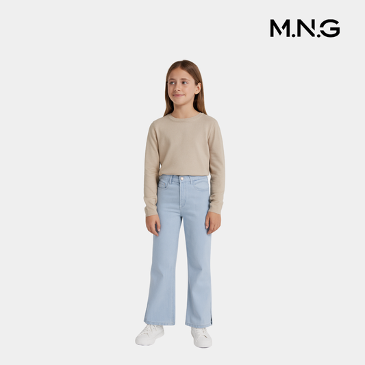 Girls Crop Flared Jeans - Sky Blue Color