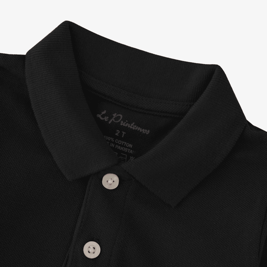 Boys Black Polo Shirt - Roar Print - KIDKO