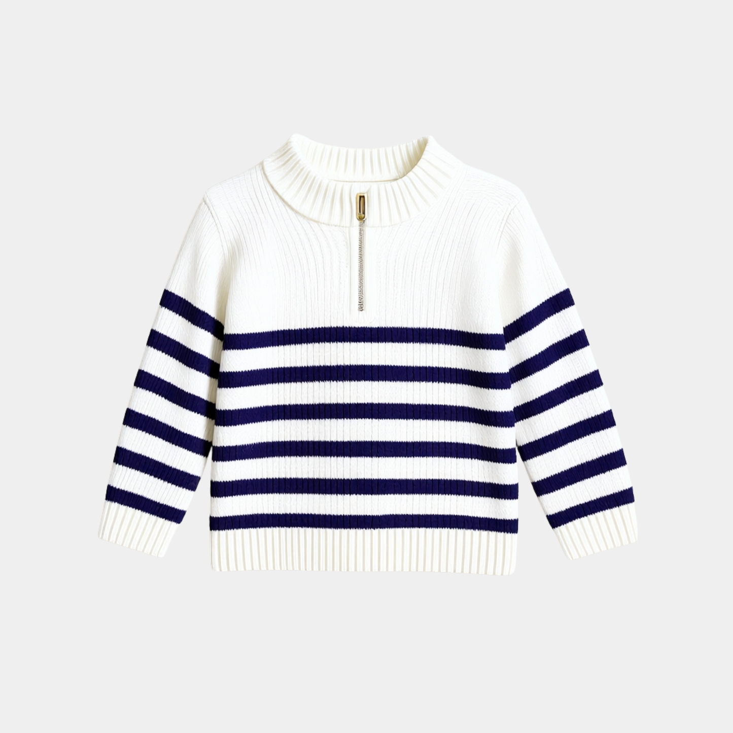 Boys Half-Zip Knitted Jumper - White with Blue Stripes
