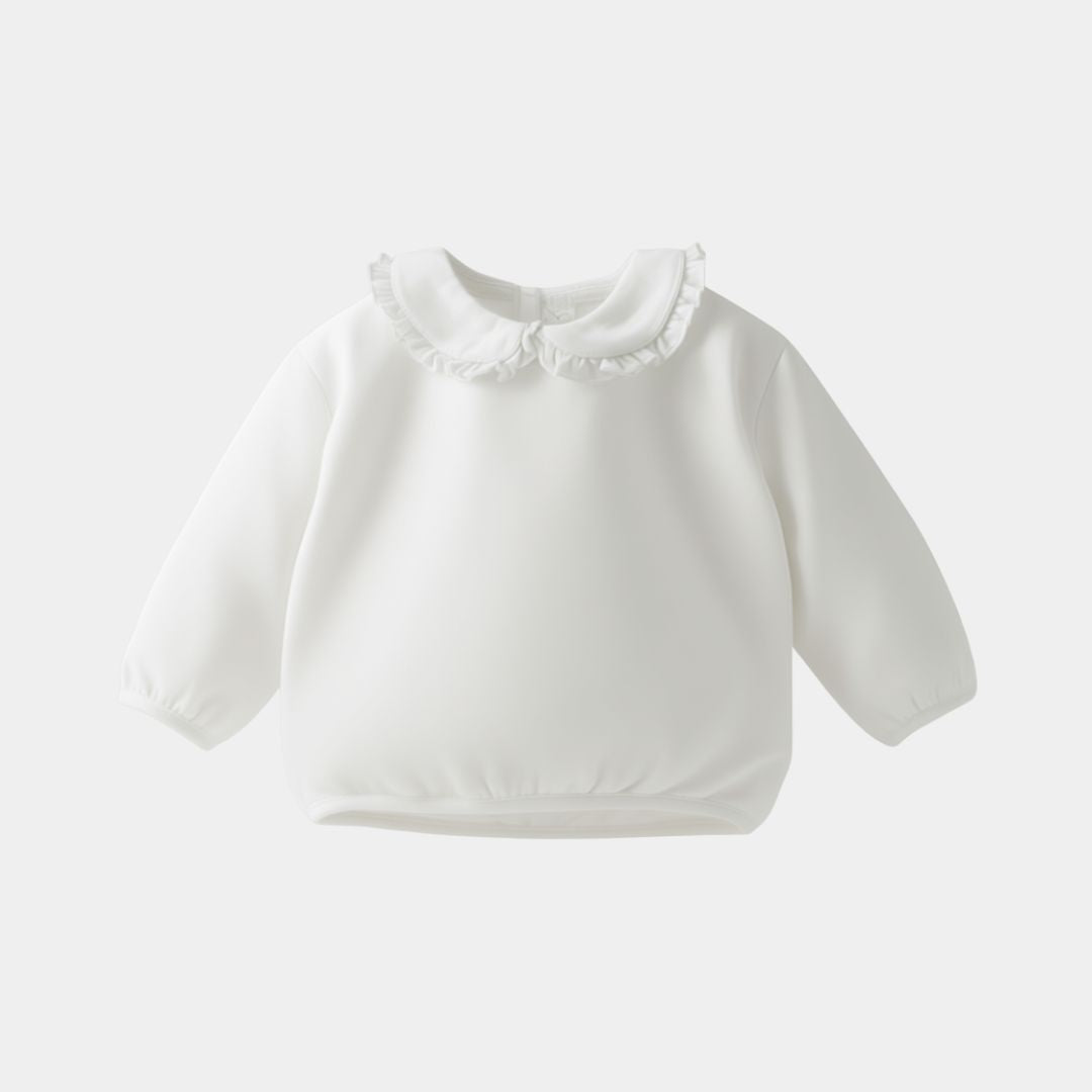 Girls Soft White Ruffle Collar Sweatshirt