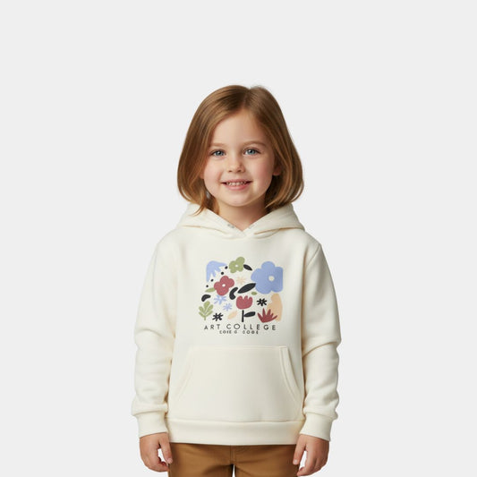 Girls Cream Floral Print Hoodie - Soft & Warmy