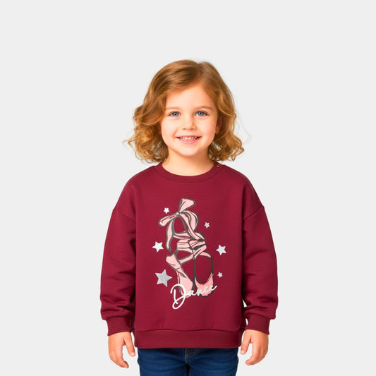 Girls Dance Print Sweatshirt – Maroon