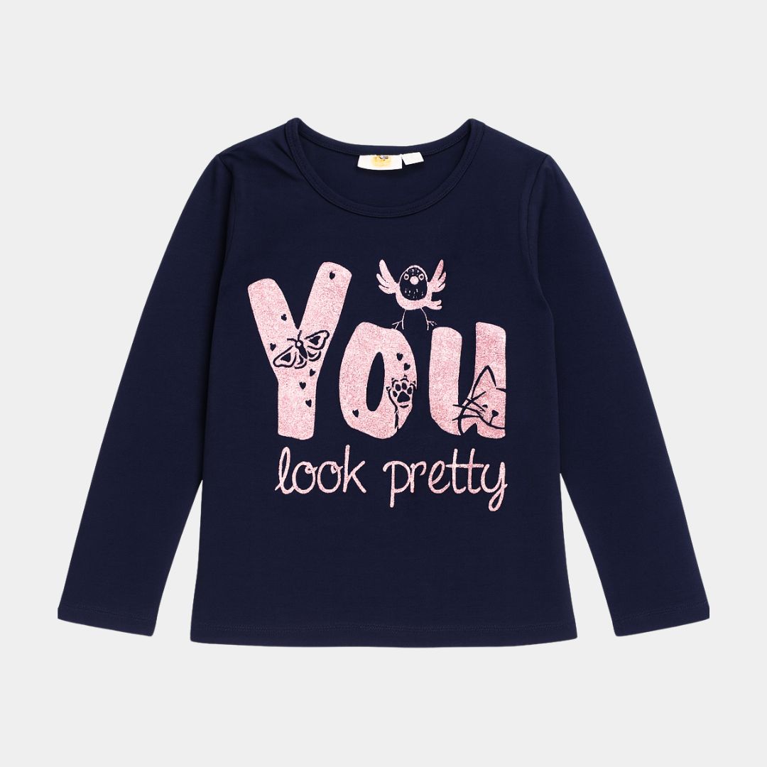 Girls Navy "You Look Pretty" Long Sleeve Tee