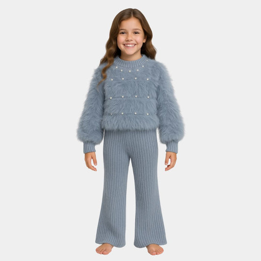 Soft Blue Fuzzy Pajama Set for Girls - Soft & Warmy