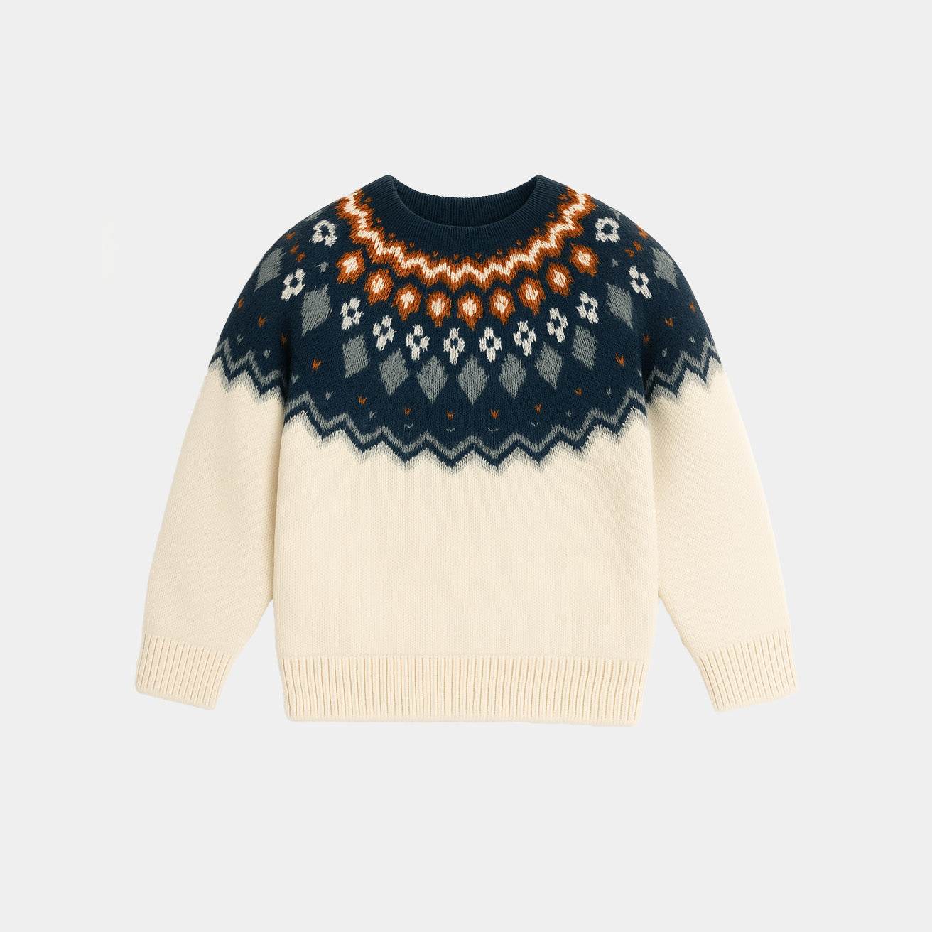 Boys Sweater – Off‑White with Royal Blue Yoke - KIDKO