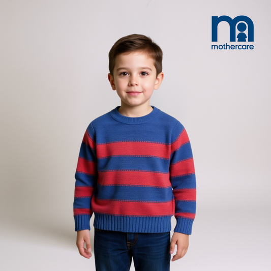 Boys Knitted Cotton Sweater – Blue and Peach