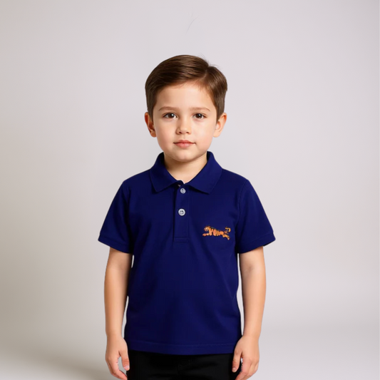 Boys Royal Blue Polo Shirt - Leopard
