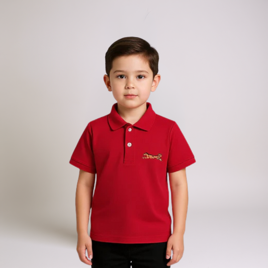 Boys Red Polo Polo Shirt - Leopard