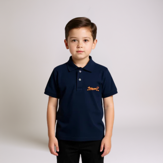 Boys Navy Blue Polo Shirt - Leopard