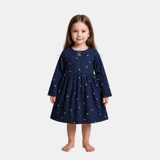 Girls Full Sleeve Frock – Navy Blue Classic Style