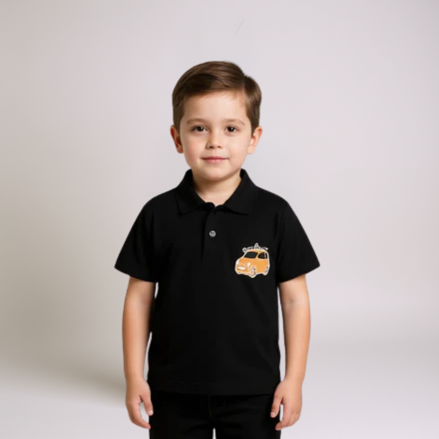 Boys Black Polo Shirt - Car Print