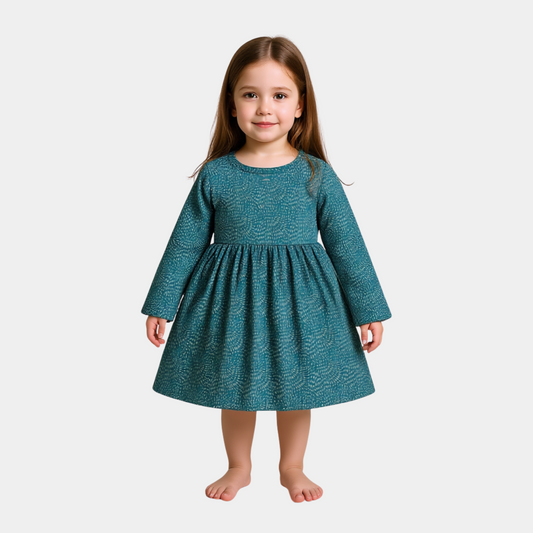 Girls Dark Green Polka Dot Dress