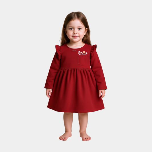 Girls Full Sleeve Dress – Red Floral