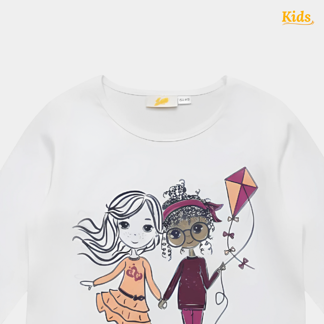 Girls Full-Sleeves White “Best Friends” Print Shirt