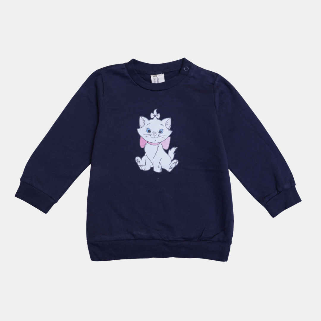 Navy Blue Sweatshirt with Cute Cat Print – Soft & Cozy Winter Wear for Girls