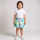 Girls Chambray Cotton Printed Shorts - Sea Green Color