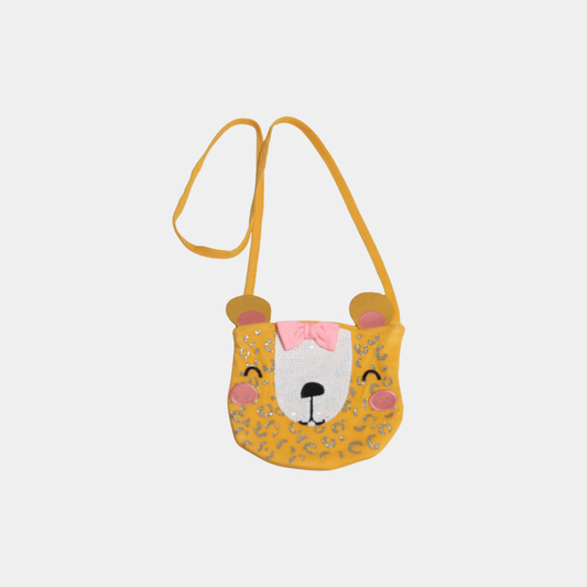 Girls’ Cute Bear Face Crossbody Bag – Yellow