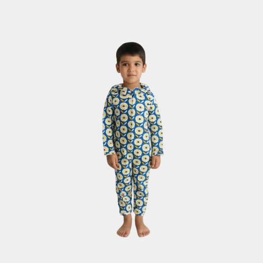 Baby Footless Sleepsuit – Cornflower Blue Daisy Print