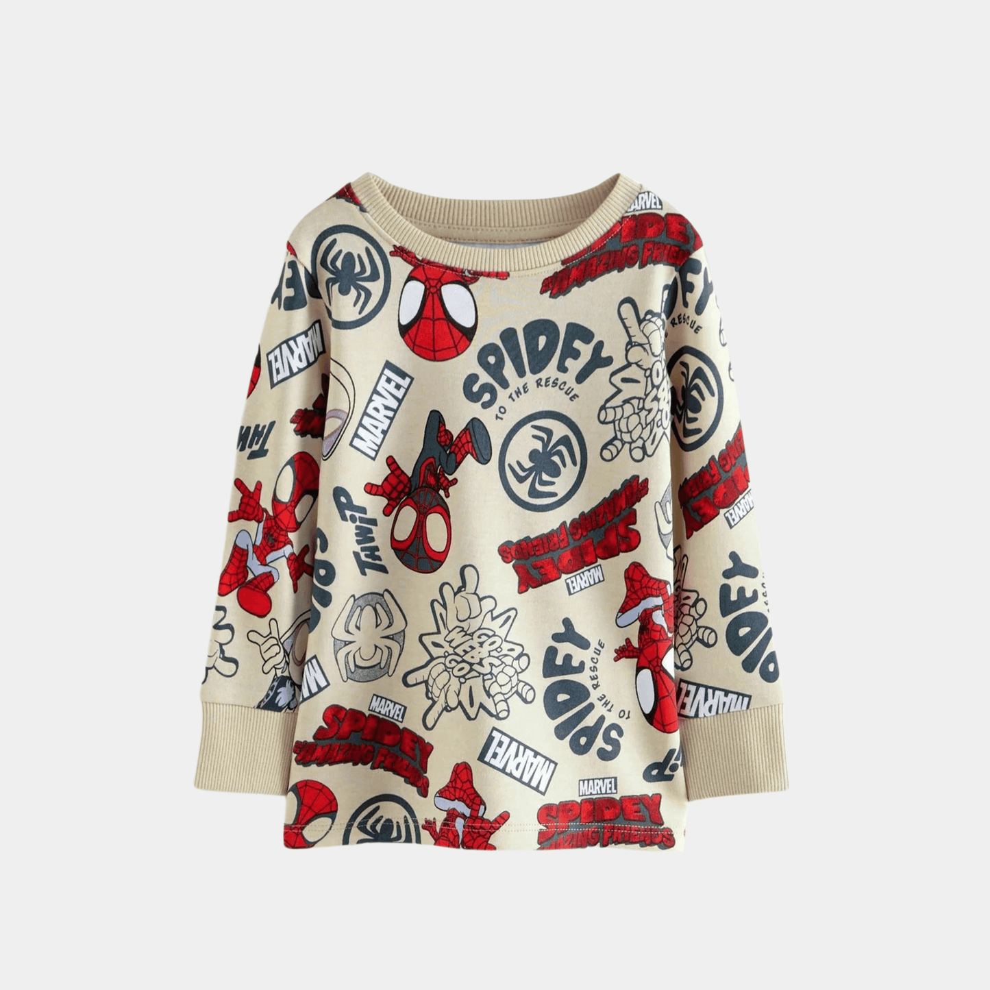 Boys Full Sleeve Spider‑Man Shirt – Off White Graphic - KIDKO
