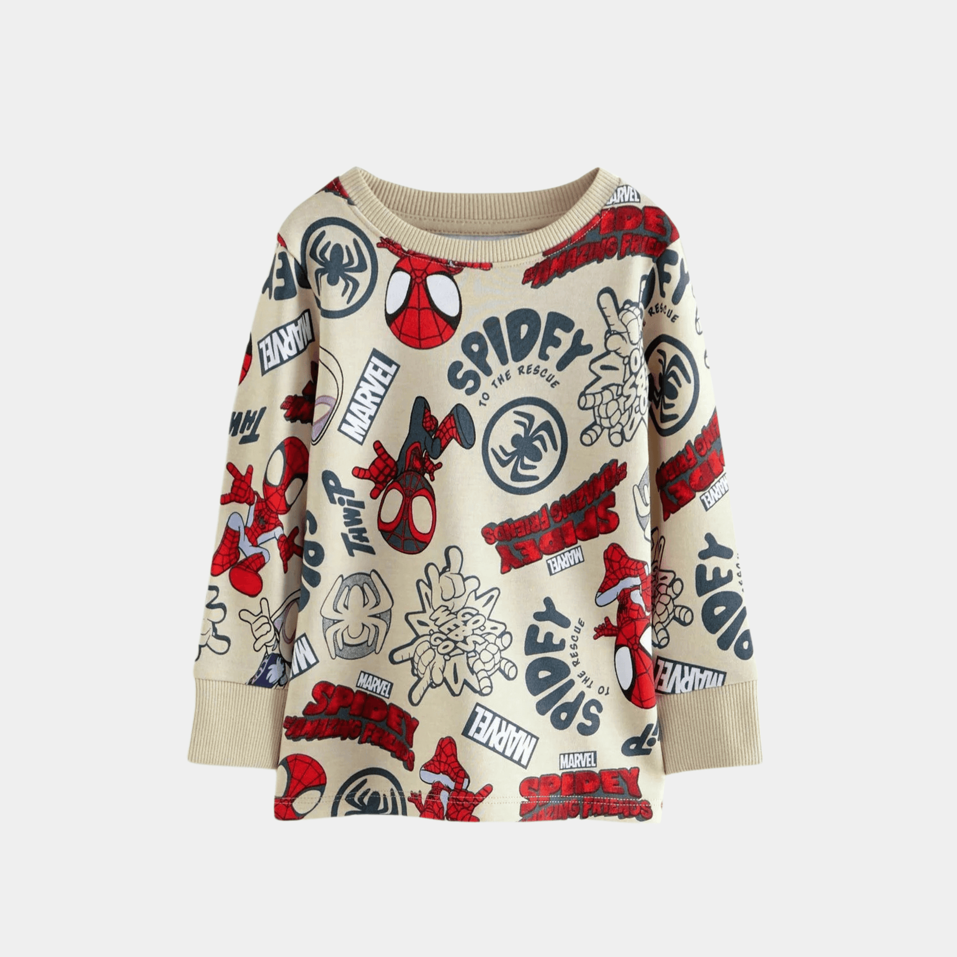 Boys Full Sleeve Spider‑Man Shirt – Off White Graphic - KIDKO