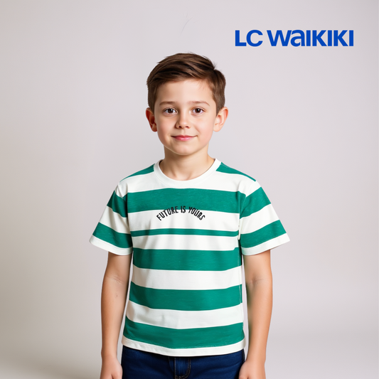 Boys’ Cotton T-Shirt – Green Striped