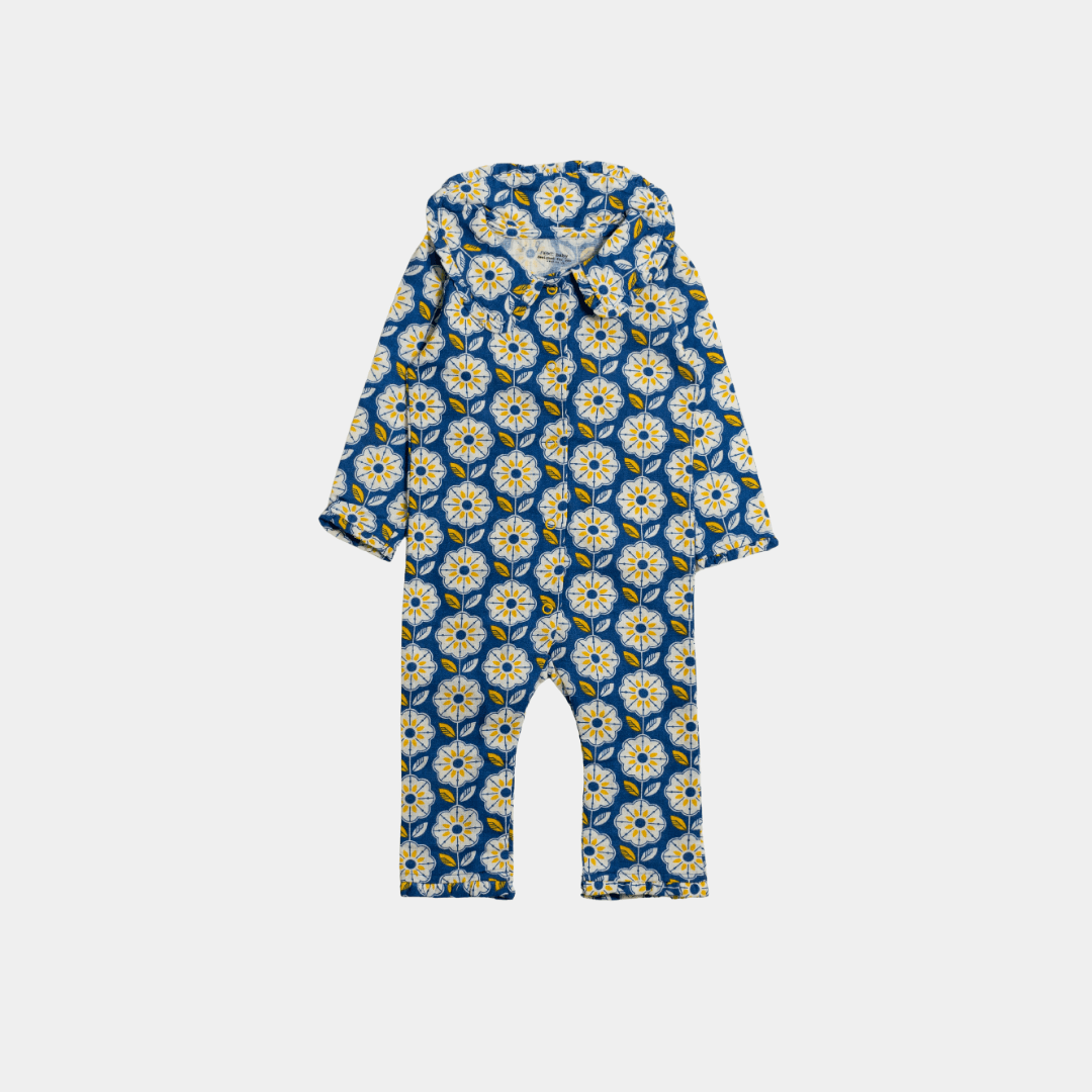 Baby Footless Sleepsuit – Cornflower Blue Daisy Print - KIDKO