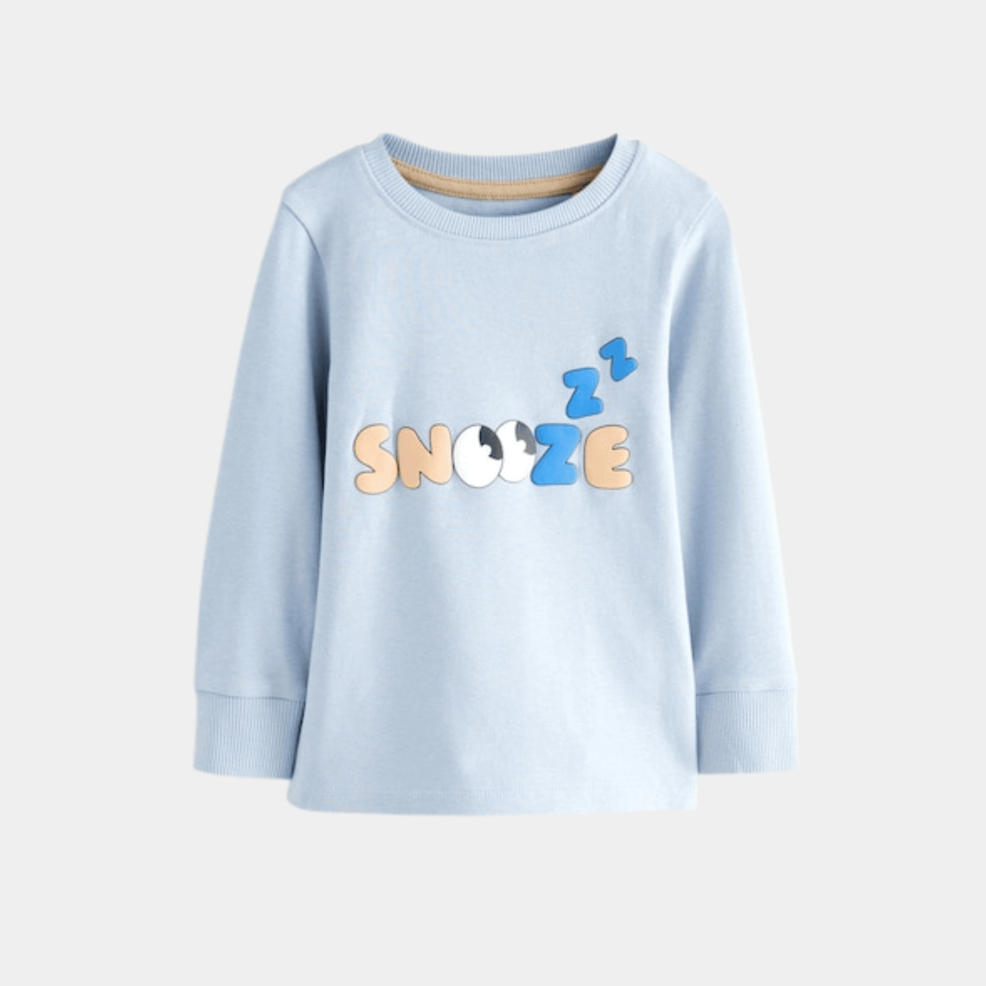 Boys Long Sleeve Snooze T‑Shirt – Light Blue - KIDKO